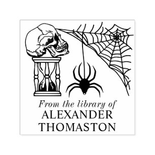 Spinnennetz-Gotik-Totenkopf-Stundenglas-Bibliothek Permastempel