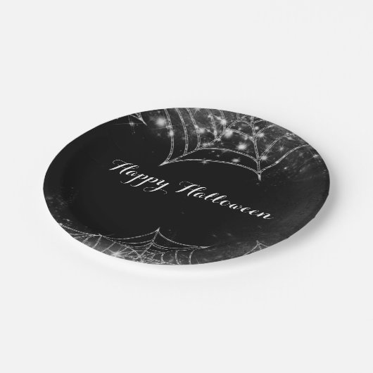 Spinnennetz-Halloween-Party Pappteller (Schrägansicht)