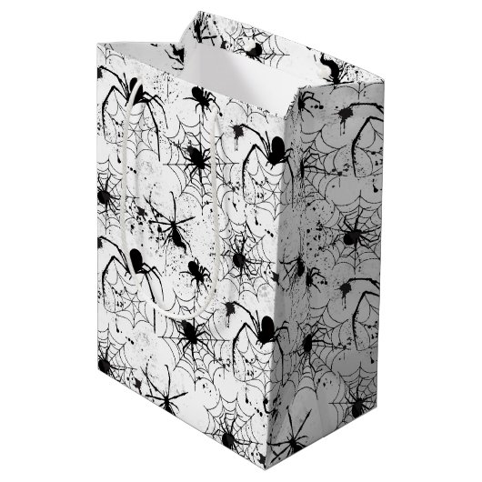 Spinnennetz-Muster Halloween Mittlere Geschenktüte (Rückseite Schrägansicht)