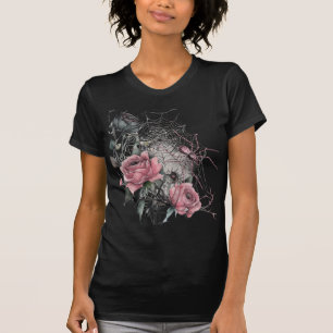 Spinnennetz-Rosen Pinker Damast-Gothic-Halloween T-Shirt