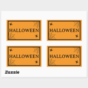 Spinnennetz Schwarz Orange Halloween Wort Rechteckiger Aufkleber