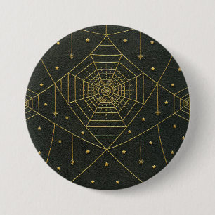 Spinnennetz-Spinne Sterne schwarz und gold Button