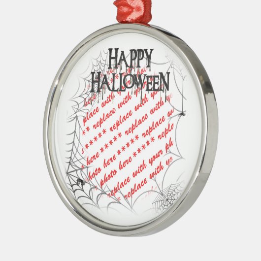 Spinnennetze im Ecke Halloween-Foto Silbernes Ornament (Links)