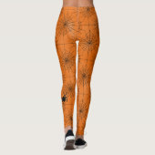 Spinnennetze mit Spinnen auf Orange Halloween Leggings (Rückseite)