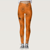 Spinnennetze mit Spinnen auf Orange Halloween Leggings (Vorderseite)