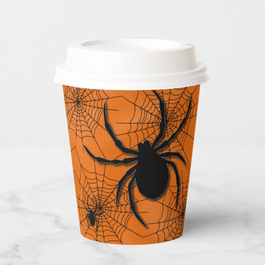 Spinnennetze mit Spinnen Halloween Paper Cup Pappbecher (Vorderseite)
