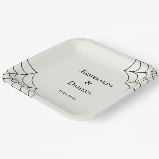 Spinnennetze Schwarz-Weiß-Gothic-Hochzeit Pappteller (Gewinkelt)