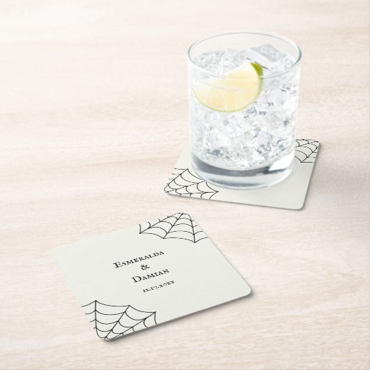 Spinnennetze Schwarz-Weiß-Gothic-Hochzeit Rechteckiger Pappuntersetzer (Vor Ort)