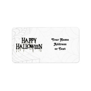 Spinnennetze und glücklicher Halloween-Text Adressaufkleber