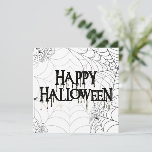 Spinnennetze und glücklicher Halloween-Text Einladung (Stehend Vorderseite)