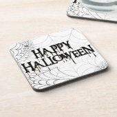 Spinnennetze und glücklicher Halloween-Text Untersetzer (Linke Seite)