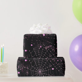 Spinnennetze und Punkte Modernes Schwarzes Hallowe Geschenkpapier