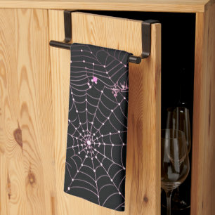 Spinnennetze und Punkte Modernes Schwarzes Hallowe Geschirrtuch
