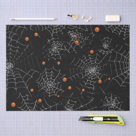 Spinnennetze und Punkte Modernes Schwarzes Hallowe Seidenpapier (Handwerk)