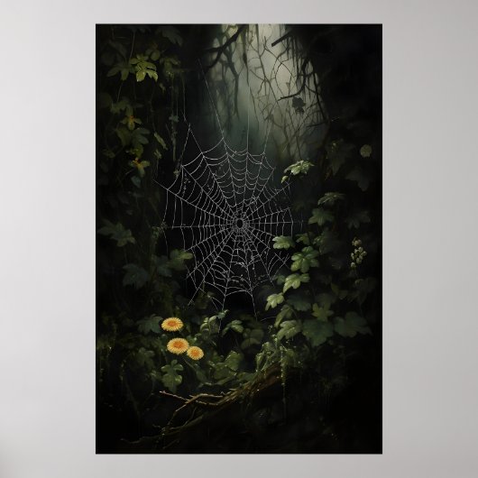 Spinnweben im dunklen Wald Wandbild, Spinnennetze  Poster (Vorne)
