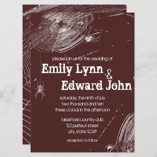 Spinnweben und weiße Spinnen zum Hochzeitsempfang Einladung (Vorne/Hinten)