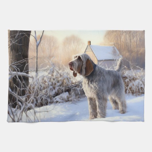 Spinone Italiano lassen es Schnee Weihnachten Geschirrtuch (Horizontal)