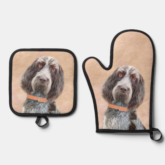 Spinone Italiano Malerei Braun Rasen Niedlicher Hu Ofenhandschuh & Topflappen-Set (Vorderseite)