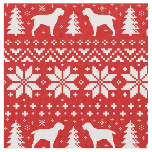 Spinone Italiano Silhouette-Weihnachtsmuster-Rot Stoff (Nahaufnahme)