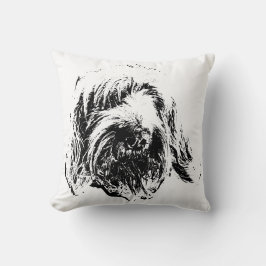 Spinone Throw Pillow – Black Ink Dog Headshot Kissen