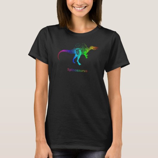 Spinosaurus Dinosaur Rainbow Skeleton T-Shirt (Vorderseite)