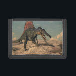 Spinosaurus Dinosaurier, der eine Schlange jagt Tri-fold Geldbeutel<br><div class="desc">Spinosaurus Dinosaurier,  der eine Schlange in der Wüste durch Sonnenuntergang jagt - 3D übertragen</div>