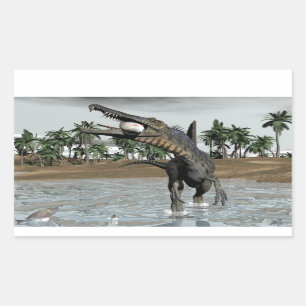 Spinosaurus Dinosaurier, der Fische isst - 3D Rechteckiger Aufkleber