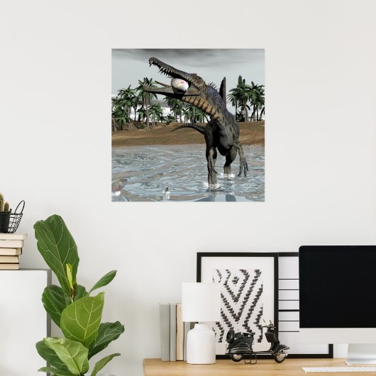 Spinosaurus dinosaurier fressen Fisch - 3D rendern Poster (Heimbüro)