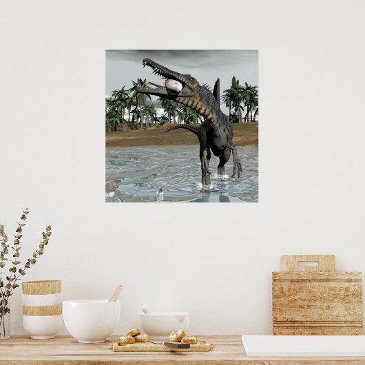 Spinosaurus dinosaurier fressen Fisch - 3D rendern Poster (Küche)