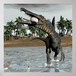 Spinosaurus dinosaurier fressen Fisch - 3D rendern Poster