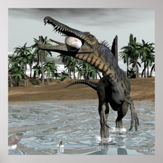 Spinosaurus dinosaurier fressen Fisch - 3D rendern Poster (Vorne)