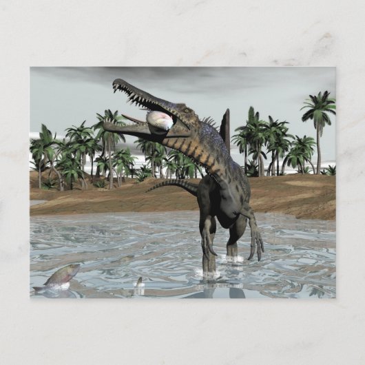 Spinosaurus dinosaurier fressen Fisch - 3D rendern Postkarte (Vorderseite)