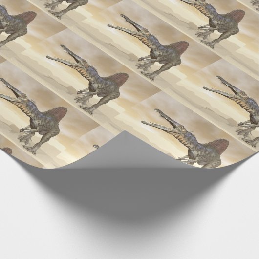 Spinosaurus Dinosaurier in der Wüste - 3D Geschenkpapier (Ecke)