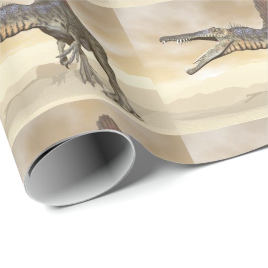 Spinosaurus Dinosaurier in der Wüste - 3D Geschenkpapier (Rolleneckpunkt)