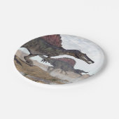 Spinosaurus Dinosaurier in der Wüste - 3D Pappteller (Schrägansicht)