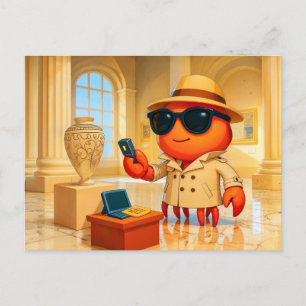 Spion-Krabbe analysiert Daten in einer Museumsauss Postkarte