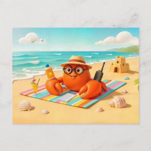 Spion-Krabbe entspannt am Strand mit Missionsausrü Postkarte