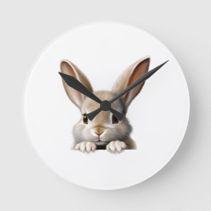 Spionierendes Kaninchen Runde Wanduhr