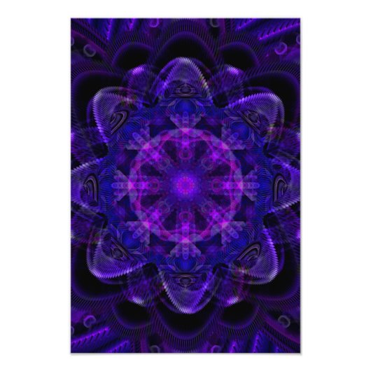 Spiral Blume Fraktal Dunkel Lila UV Pixel Fotodruck (Vorne)