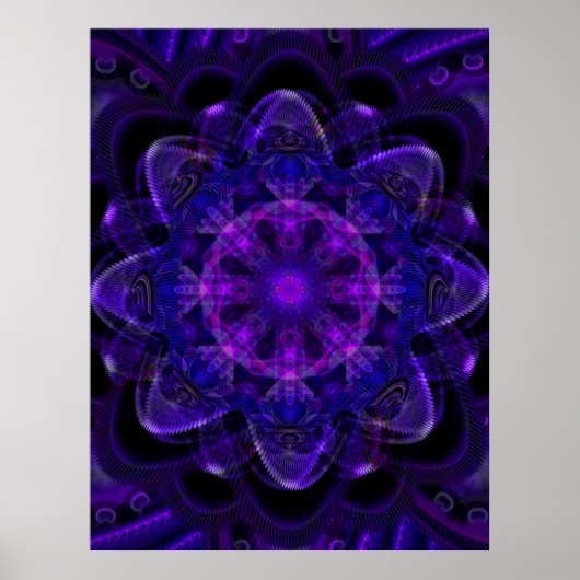 Spiral Blume Fraktal Dunkel Lila UV Pixel Poster (Vorne)