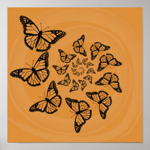 Spiral Butterfett Schwarz auf Orange Print Poster