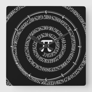 Spiral for Pi on Black Style Quadratische Wanduhr
