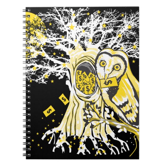 Spiral-Foto-Notizbuch – Urban Tree Owl & Wealth Notizblock (Vorderseite)