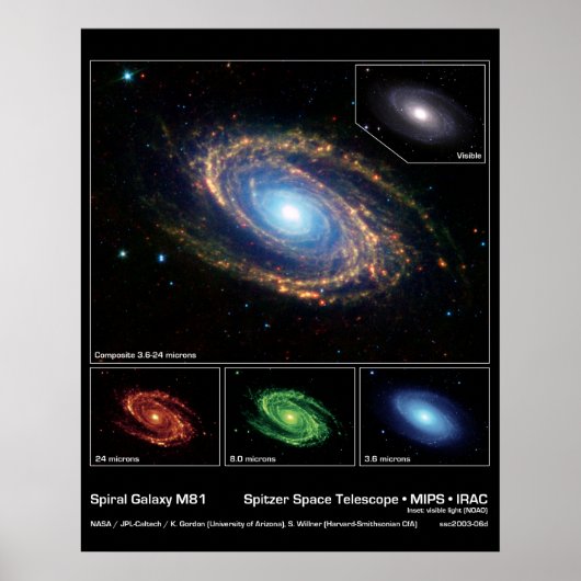 Spiral Galaxy M81 - Spitzer Space Teleskop Poster (Vorne)
