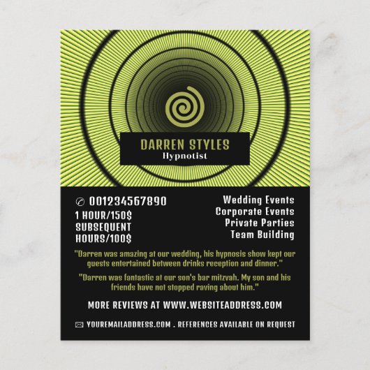 Spiral Hypnosis, Hypnotist Event Entertainer Flyer (Vorne)
