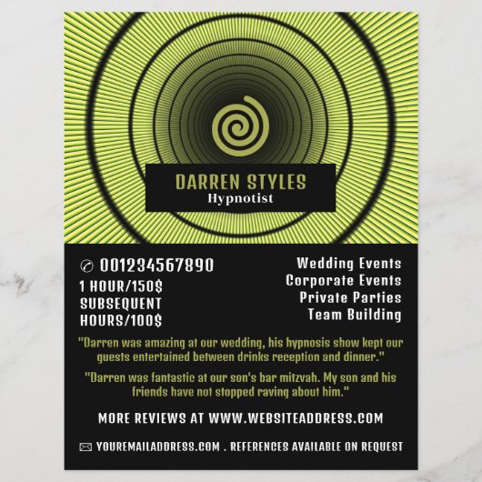 Spiral Hypnosis, Hypnotist Event Entertainer Flyer (Vorne)