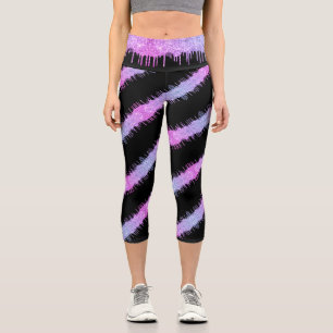 Spiral Lila Glitzer Tropfen Black Leggiments Capri Leggings