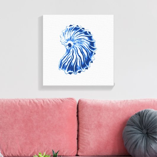 Spiral-Muschel, Indigoblau und Weiß Leinwanddruck (Insitu (Wohnzimmer))