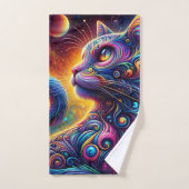Spiral Mystic Galaxy Rainbow Cat Badhandtuch Set (Handtuch)