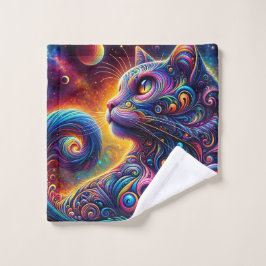 Spiral Mystic Galaxy Rainbow Cat Badhandtuch Set